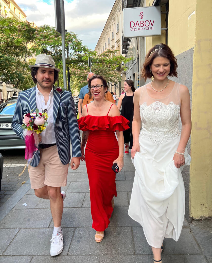 Walking to our photo opp